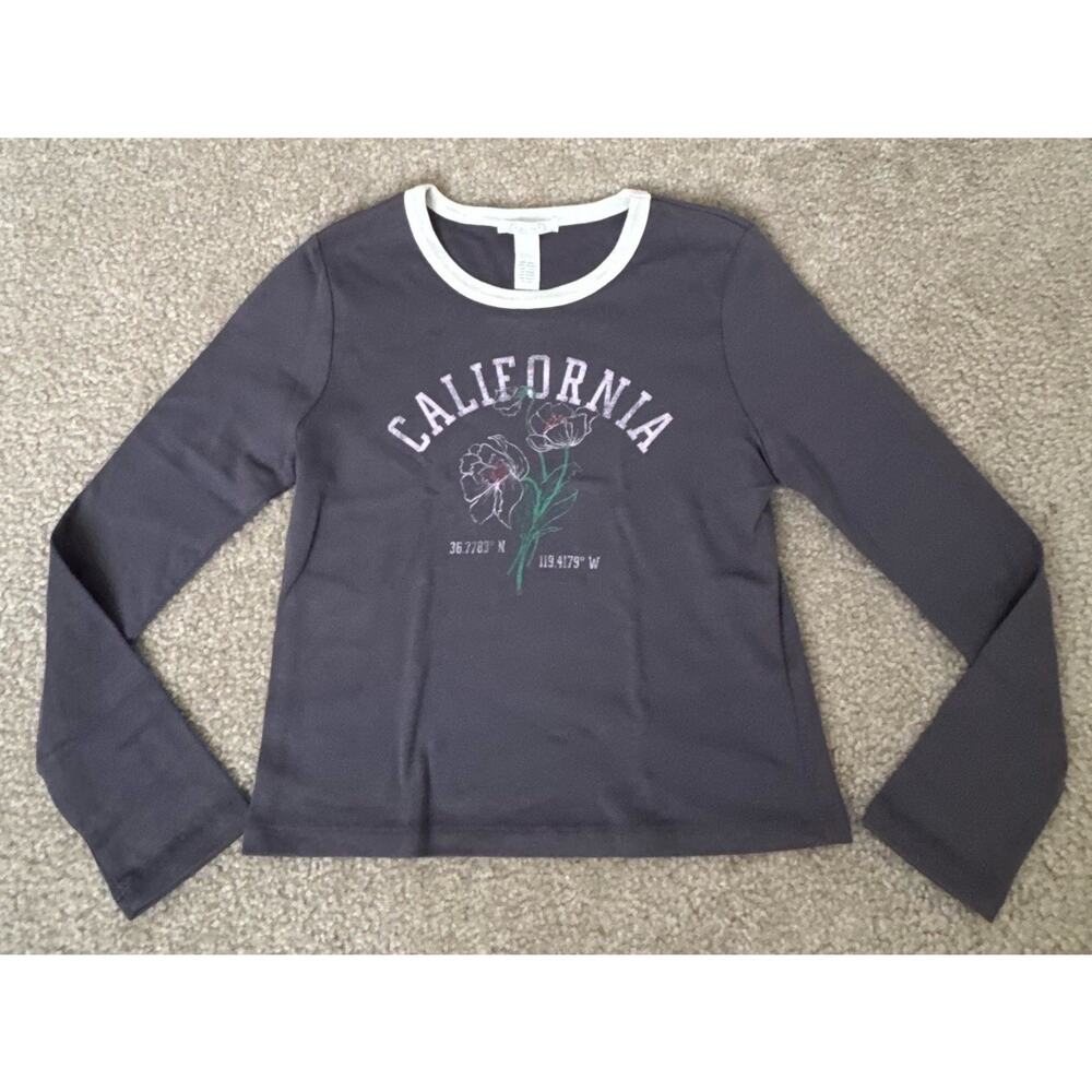 Full Tilt California Poppy Graphic Crop Top Womens XL Gray Long Sleeve Tee